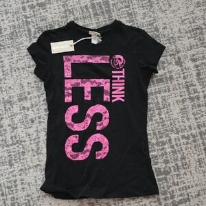 Diesel Kids Tee in Black with Pink Print